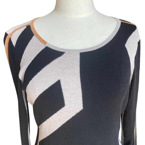 Nic + Zoe Abstract Color Block Geometric Sweater Neutral Avant Garde Art Deco-PL - Picture 2 of 13